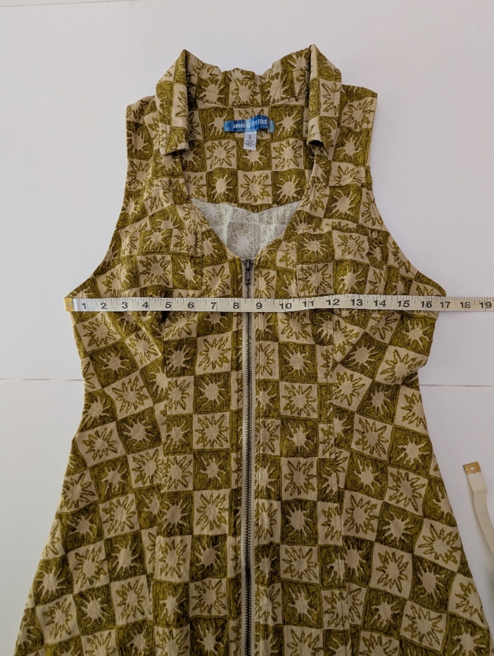 Urban Outfitters Freya Sunshine Collared Zip Mini Dress Sz L Linen Blend Green - Picture 7 of 12